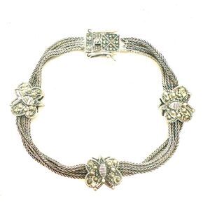 Butterfly and Marcasite 7 inch bracelet set in Sterling Silver Stamped 925
